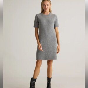 NWT QUINCE Mongolian Cashmere Short Sleeve Mini Dress in Heather Grey size Small